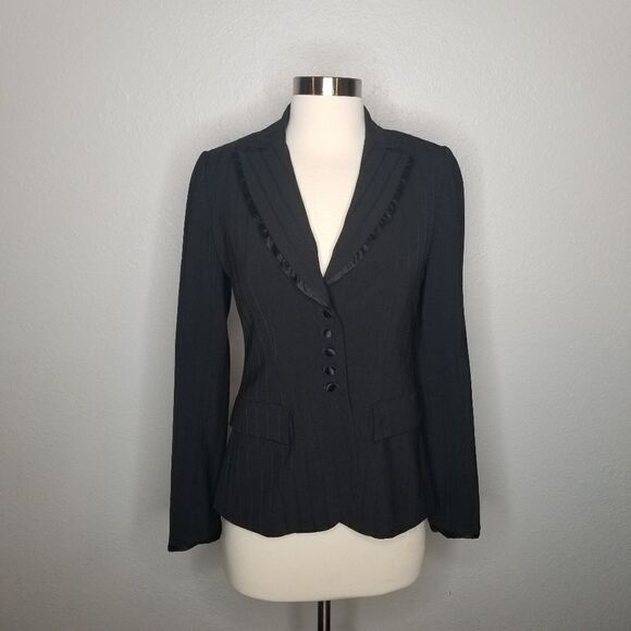 Rebecca Taylor Black Striped Wool Blend Blazer 2 - Picture 1 of 8